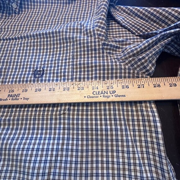 Chaps Mens Easy Care Button-Up Shirt 2XL Tall Plaid Cotton Blend Brown & Blue - Picture 5 of 13